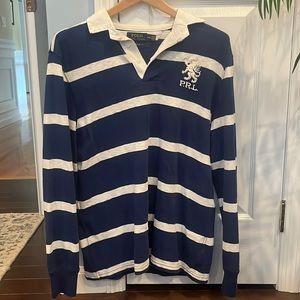 Polo by Ralph Lauren blue and white striped rugby shirt